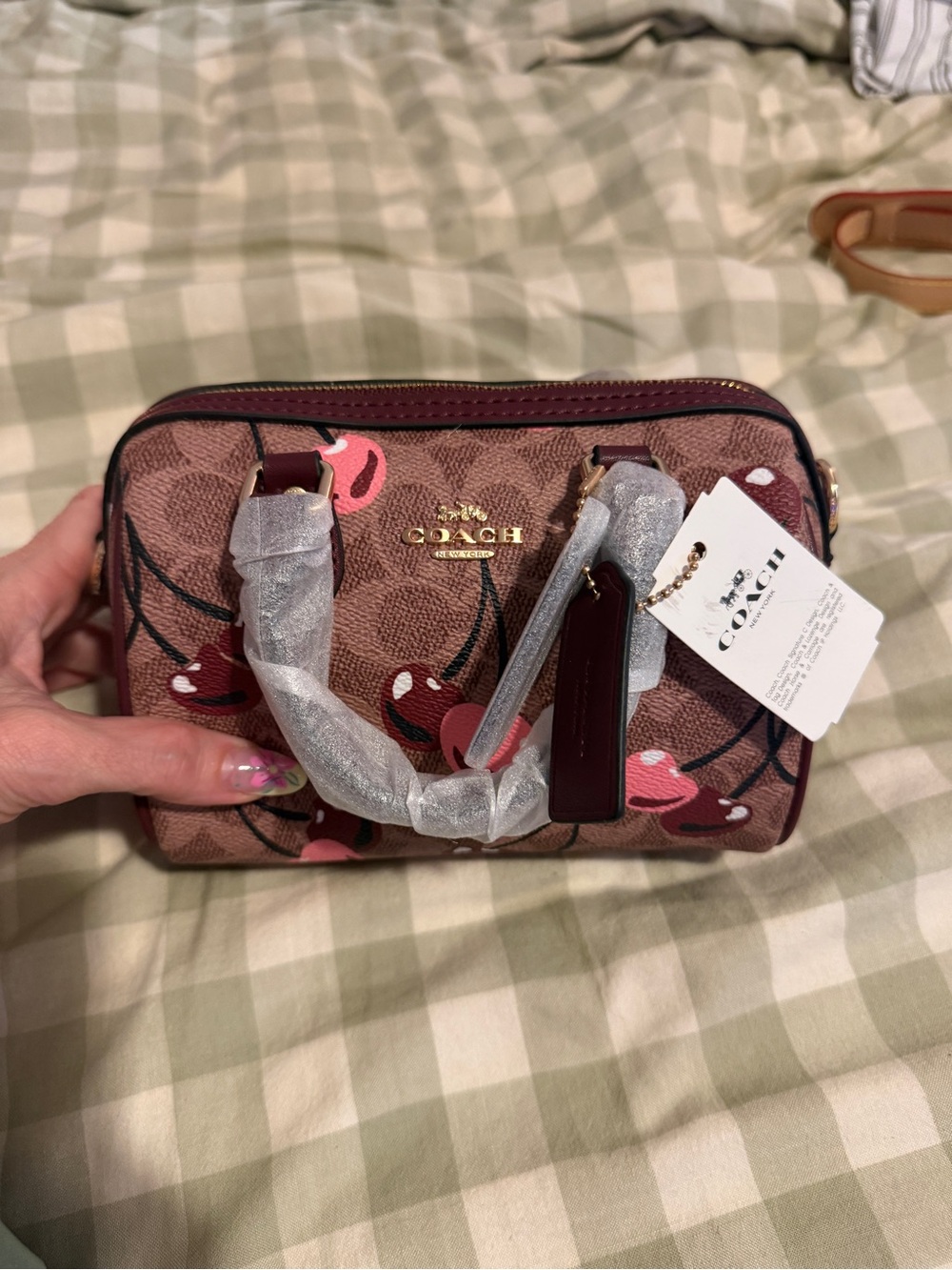 Coach Cherry Print Mini Satchel in Brown/Red - Picture 2 of 5